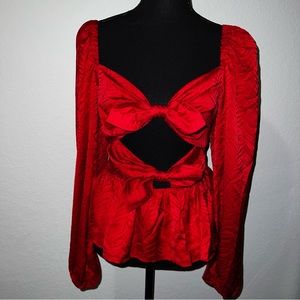 Tularosa red tie front long sleeve blouse